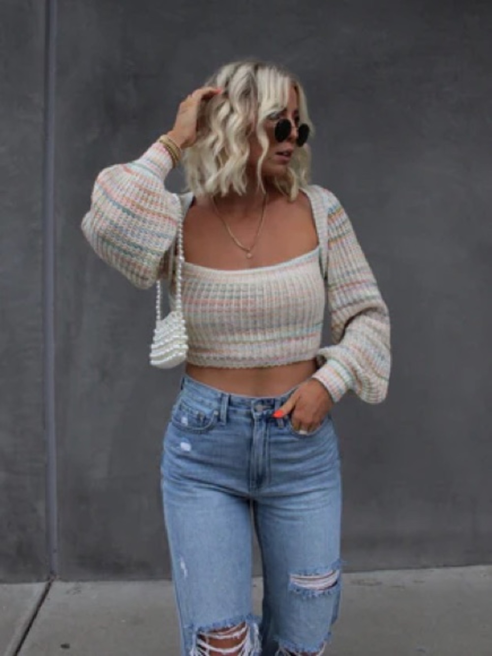 Lane 201 Pastel Multicolored Striped Knit Cropped Tank